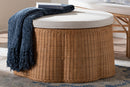 Claire Scallop Base Natural Rattan Ottoman with Cushion Baxton