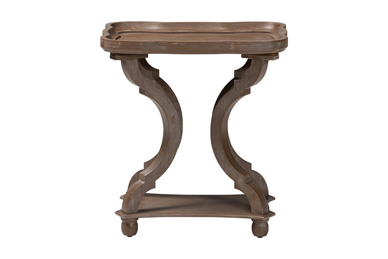 Raymond French Country Antique Brown Wood End Table