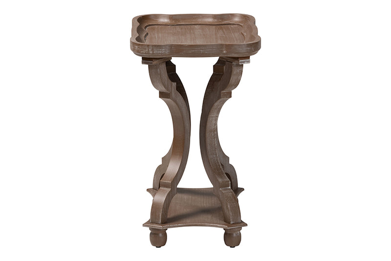 Raymond French Country Antique Brown Wood End Table