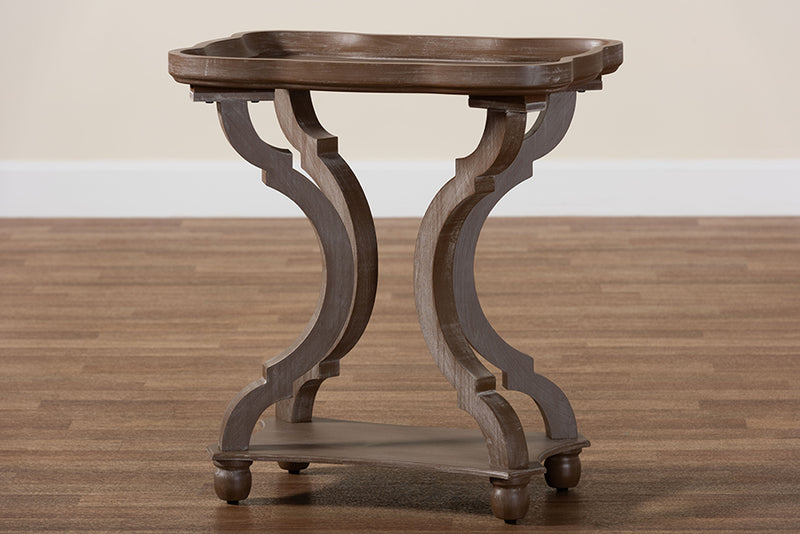 Raymond French Country Antique Brown Wood End Table