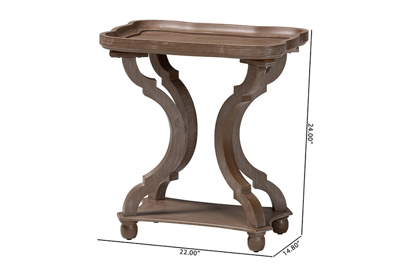 Raymond French Country Antique Brown Wood End Table