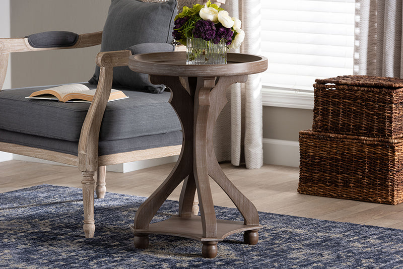 Fleur French Country Antique Brown Wood End Table