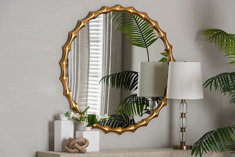 Clive Antique Goldleaf Bamboo-Border Accent Wall Mirror Baxton