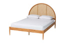 Ulmer Japandi Oak Brown Wood Queen Bed with Antique Rattan Baxton
