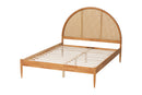Ulmer Japandi Oak Brown Wood Queen Bed with Antique Rattan Baxton