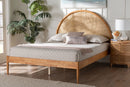 Ulmer Japandi Oak Brown Wood Queen Bed with Antique Rattan Baxton
