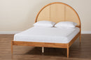 Ulmer Japandi Oak Brown Wood Queen Bed with Antique Rattan Baxton