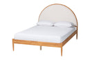 Hansa Japandi Cream Teddy Fabric and Oak Brown Wood Queen Bed Baxton