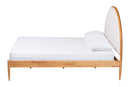 Hansa Japandi Cream Teddy Fabric and Oak Brown Wood Queen Bed Baxton