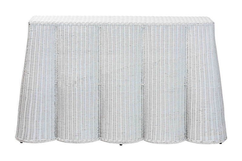 Claire Bohemian White Scallop Rattan Console Table Baxton