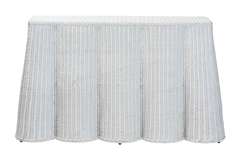 Claire Bohemian White Scallop Rattan Console Table