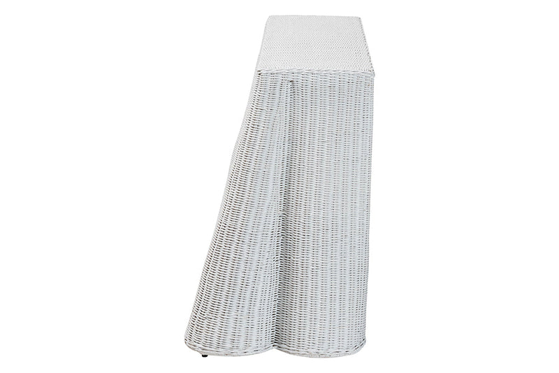 Claire Bohemian White Scallop Rattan Console Table Baxton