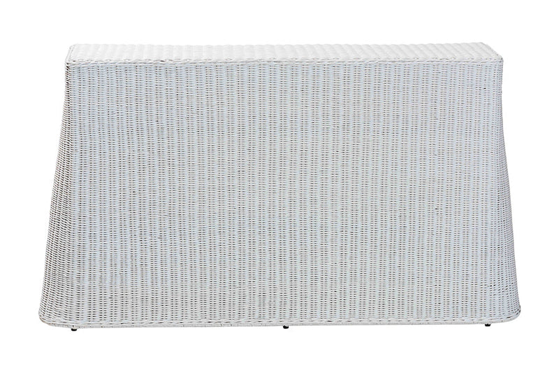 Claire Bohemian White Scallop Rattan Console Table Baxton