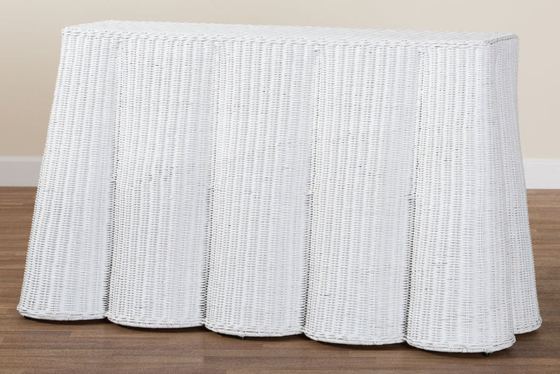 Claire Bohemian White Scallop Rattan Console Table Baxton