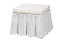 Claire Bohemian White Scallop Rattan Ottoman Baxton