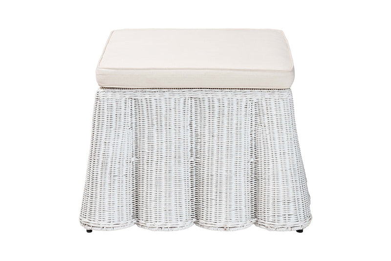 Claire Bohemian White Scallop Rattan Ottoman Baxton