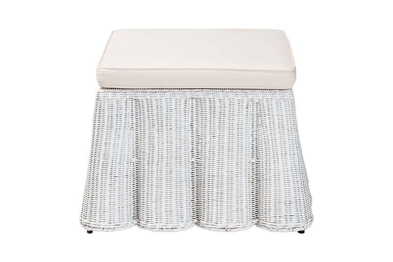 Claire Bohemian White Scallop Rattan Ottoman