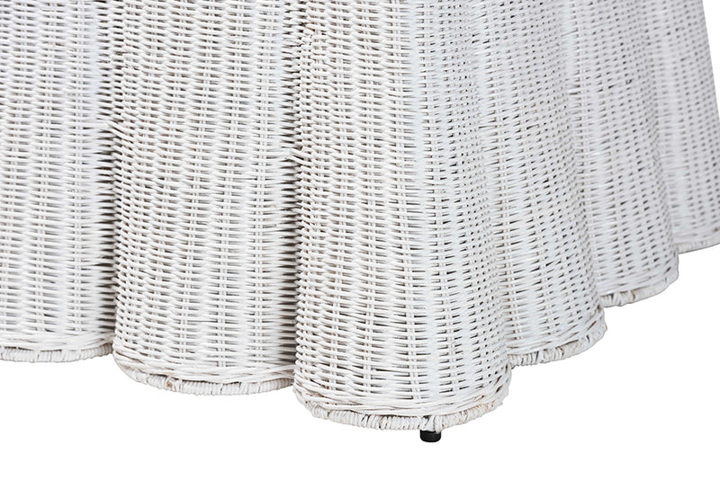 Claire Bohemian White Scallop Rattan Ottoman