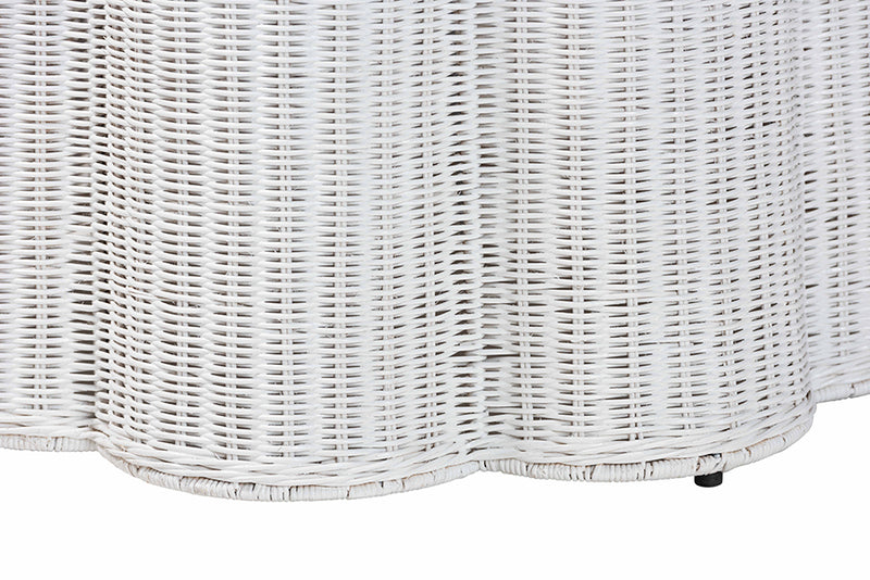 Claire Bohemian White Scalloped Rattan End Table