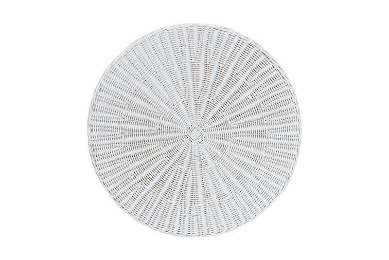 Claire Bohemian White Scalloped Rattan End Table