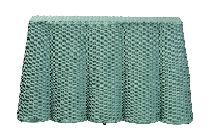 Claire Bohemian Seafoam Green Scallop Rattan Console Table