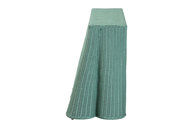 Claire Bohemian Seafoam Green Scallop Rattan Console Table Baxton