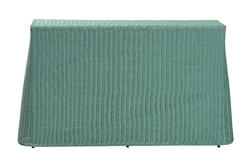 Claire Bohemian Seafoam Green Scallop Rattan Console Table Baxton