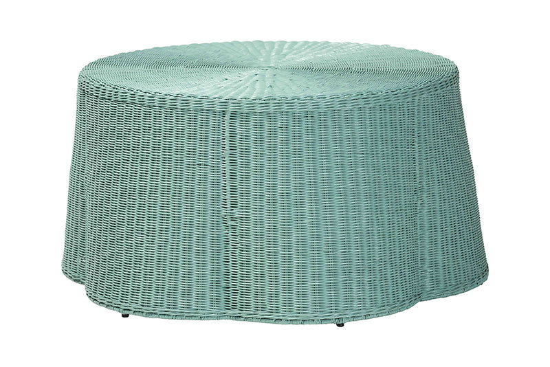 Claire Bohemian Seafoam Green Scalloped Rattan Coffee Table