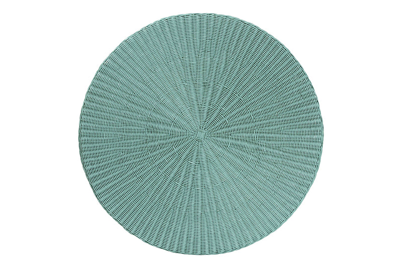 Claire Bohemian Seafoam Green Scalloped Rattan Coffee Table