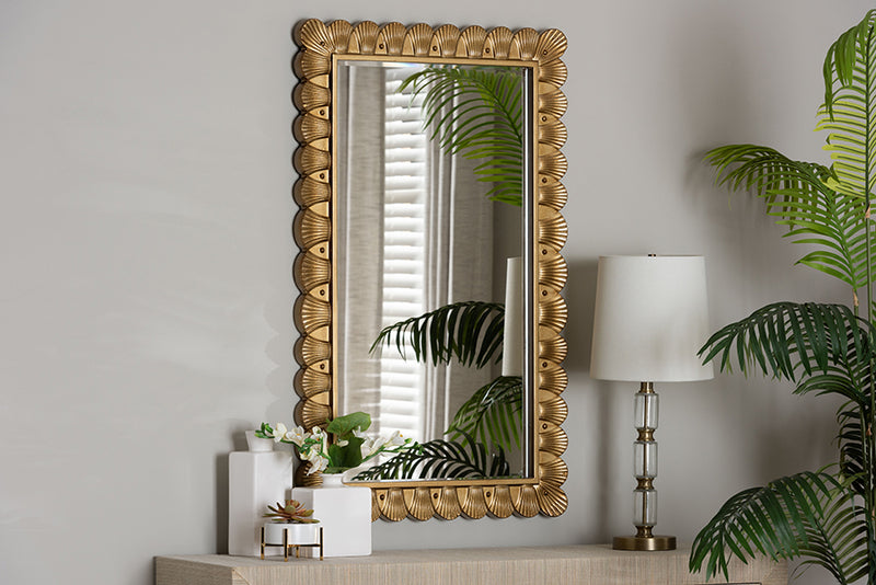 Lydia Antique Gold Wood Accent Mirror w/Seashell Border