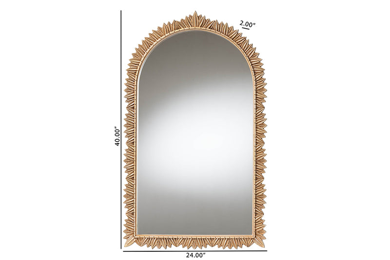 Walda Antique Gold Finished Wood Arch Accent Wall Mirror w/Carved Leaf Border