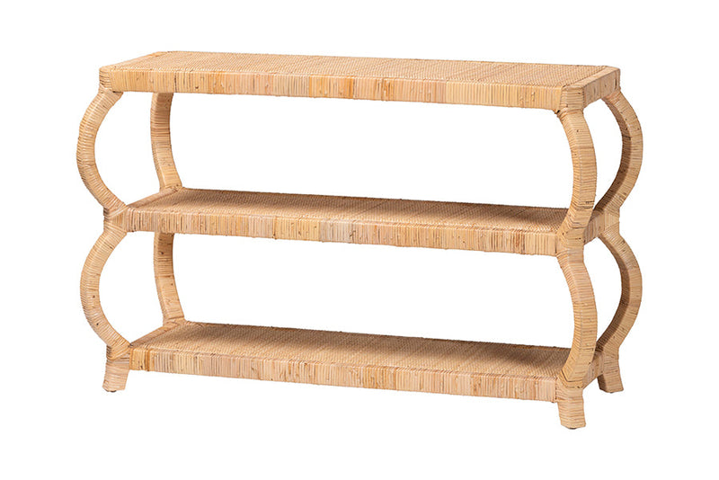 Cassiopeia Bohemian Natural Rattan 3-Tier Console Table Baxton