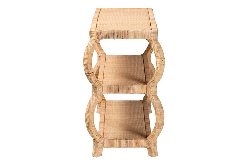 Cassiopeia Bohemian Natural Rattan 3-Tier Console Table Baxton