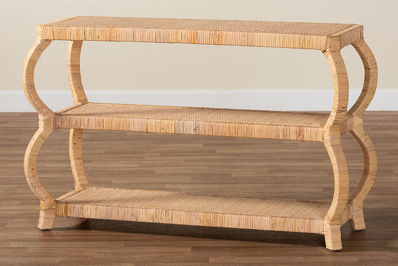 Cassiopeia Bohemian Natural Rattan 3-Tier Console Table