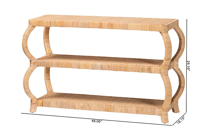 Cassiopeia Bohemian Natural Rattan 3-Tier Console Table Baxton