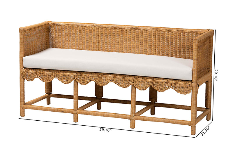 Gallo Bohemian Scallop Light Honey Rattan Accent Bench