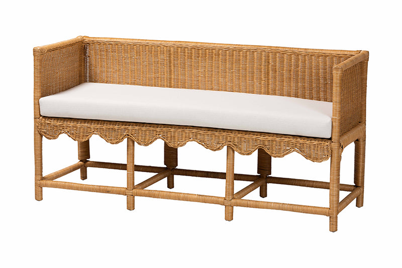 Gallo Bohemian Scallop Light Honey Rattan Accent Bench