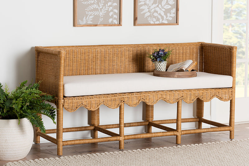 Gallo Bohemian Scallop Light Honey Rattan Accent Bench