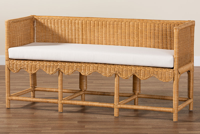 Gallo Bohemian Scallop Light Honey Rattan Accent Bench