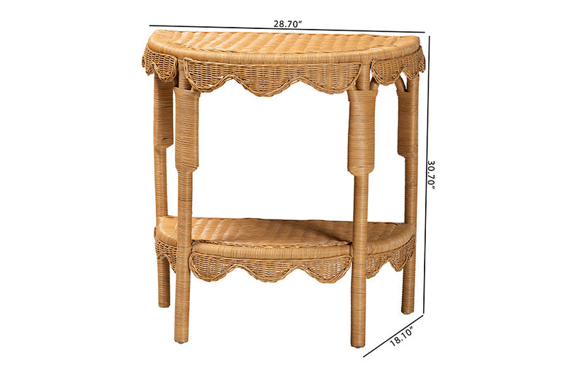 Bandung Bohemian Scallop Light Honey Rattan Console Table Baxton