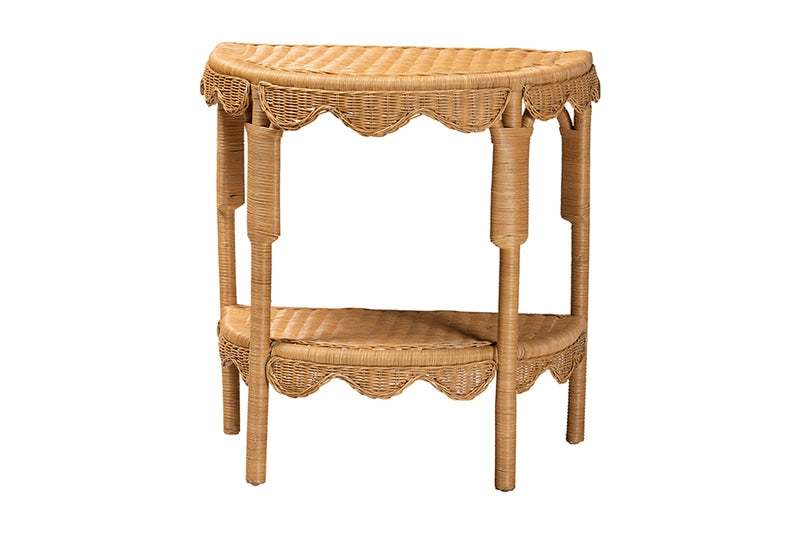 Bandung Bohemian Scallop Light Honey Rattan Console Table