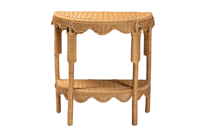 Bandung Bohemian Scallop Light Honey Rattan Console Table Baxton