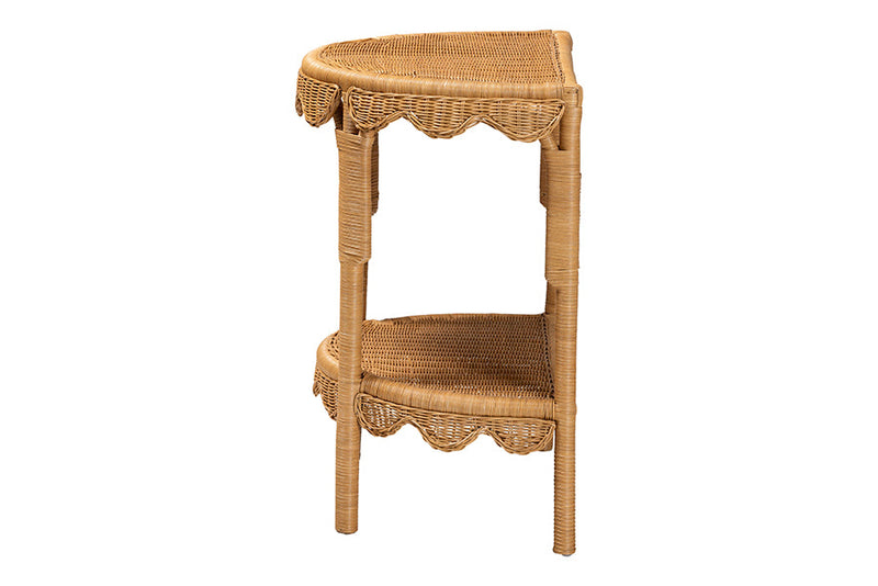 Bandung Bohemian Scallop Light Honey Rattan Console Table Baxton