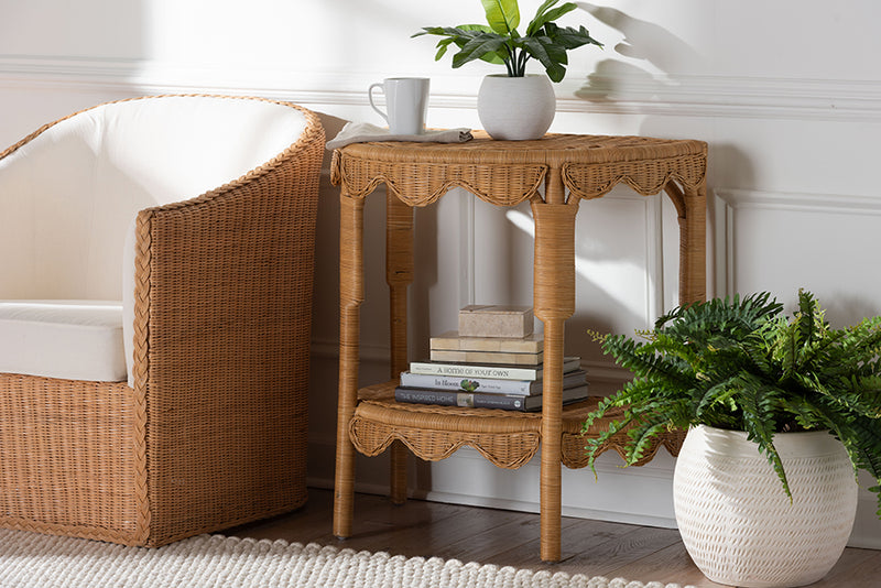 Bandung Bohemian Scallop Light Honey Rattan Console Table