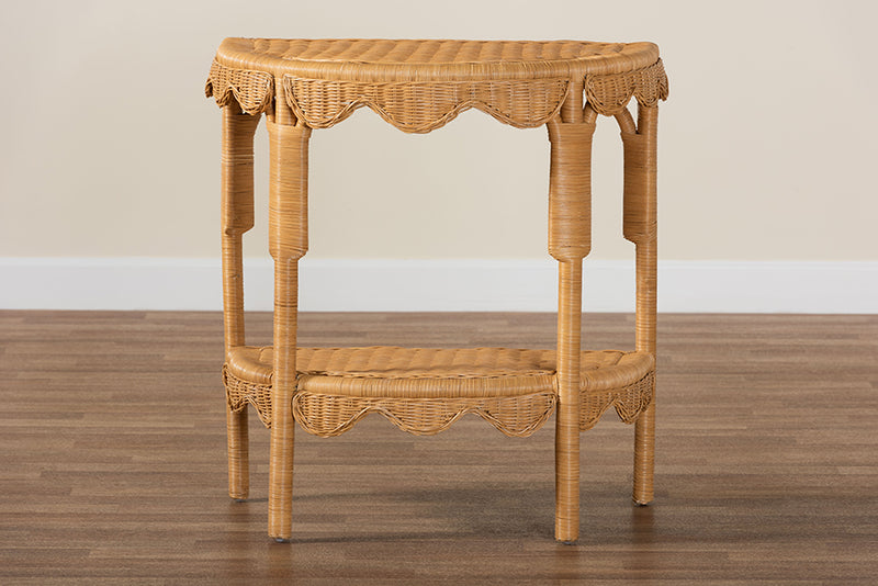 Bandung Bohemian Scallop Light Honey Rattan Console Table