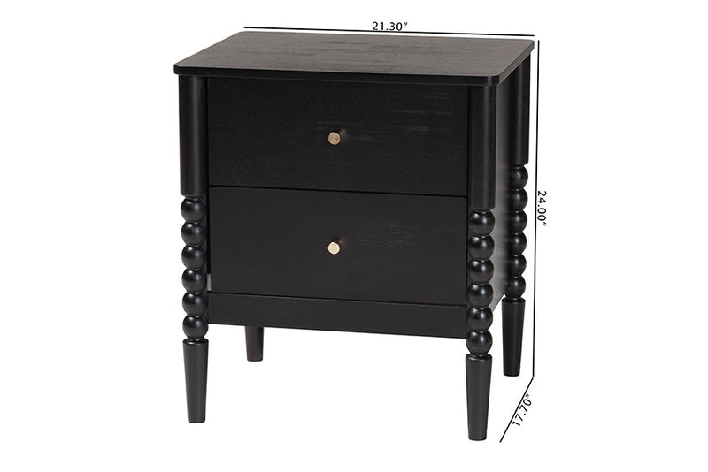 Laverne Black 2-Drawer Bobbin Nightstand Baxton