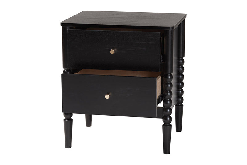 Laverne Black 2-Drawer Bobbin Nightstand Baxton