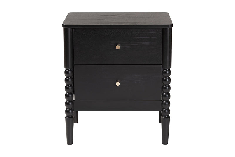 Laverne Black 2-Drawer Bobbin Nightstand Baxton