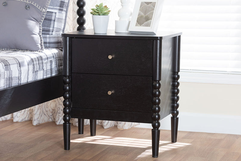 Laverne Black 2-Drawer Bobbin Nightstand Baxton