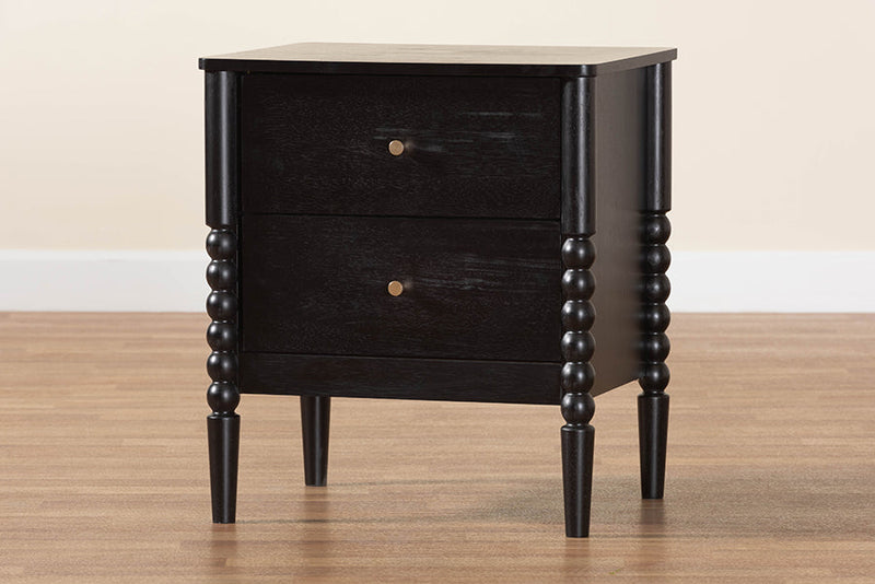 Laverne Black 2-Drawer Bobbin Nightstand Baxton